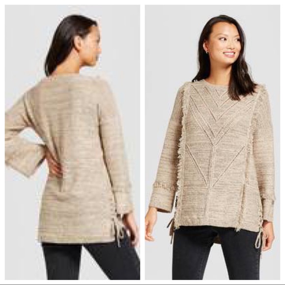 Knox Rose Sweaters - NWT KNOX ROSE Fringe Boho Taupe Sweater